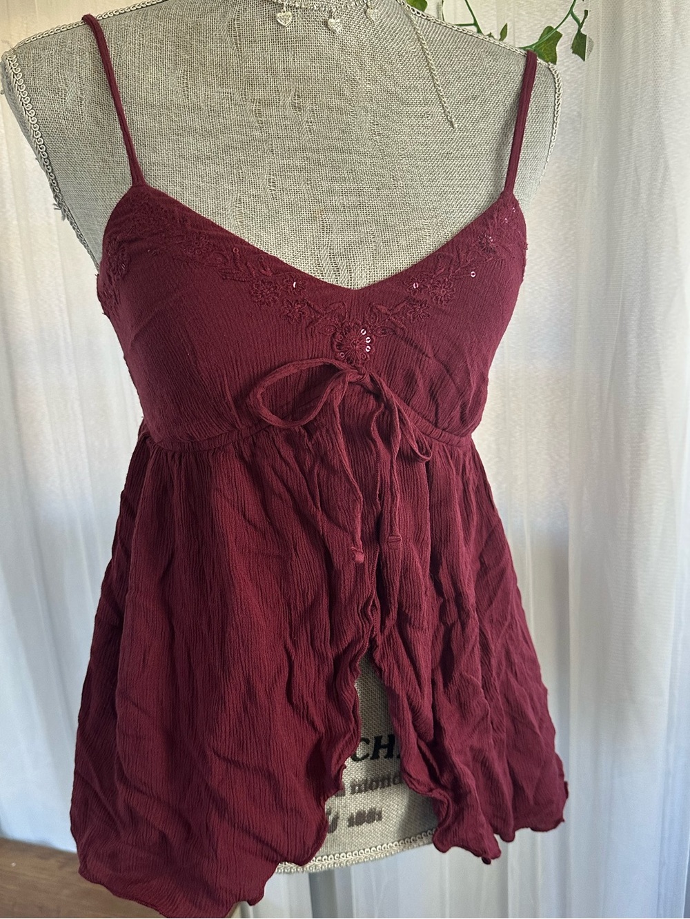 Hollister Burgundy Spaghetti Strap Babydoll Cami